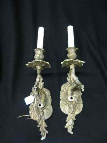 Appraisal: Pair of Bronzed Wall Sconces rococo design ''