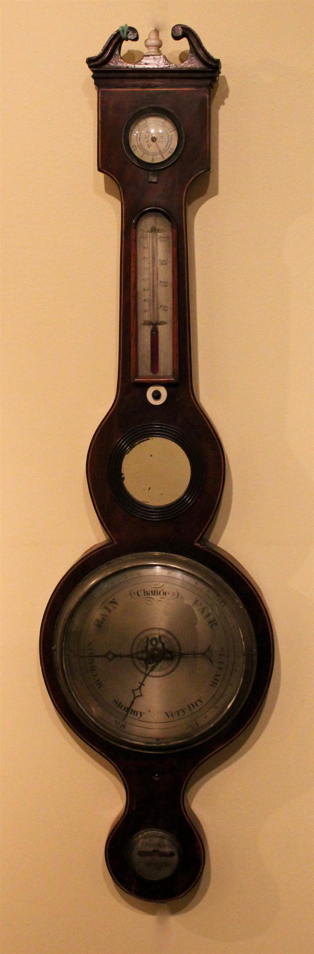 Appraisal: SCOTTISH GEORGE III MAHOGANY WHEEL BAROMETER ENGRAVED J FLEMING DUNDEE