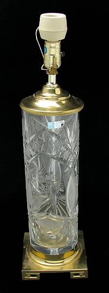 Appraisal: A cut crystal gilt brass mounted table lamp height in