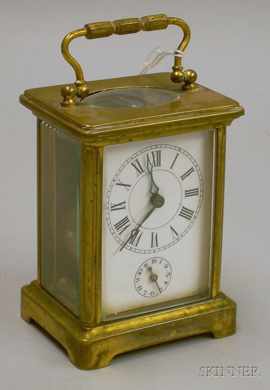 Appraisal: French Brass Carriage Clock with brass and beveled glass case