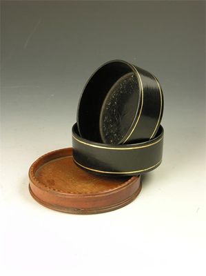 Appraisal: A pair of early th century black papier-mache bottle coasters