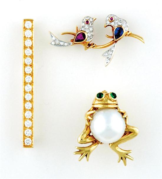 Appraisal: Pearl and gemstone brooches bar brooch set with full-cut round