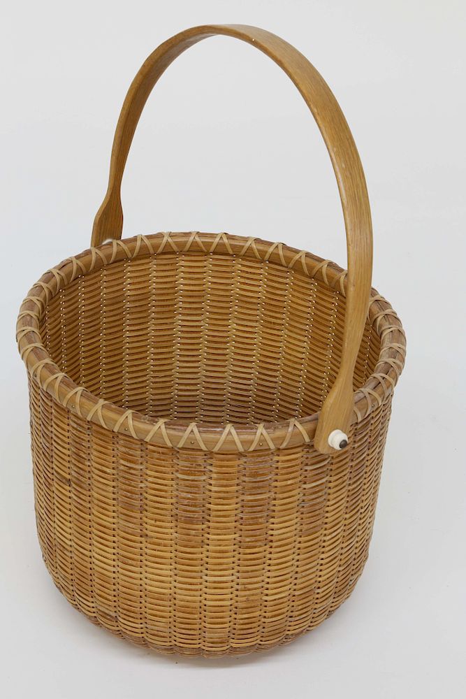 Appraisal: Arthur Martin Round Open Swing Handle Nantucket Basket circa Arthur