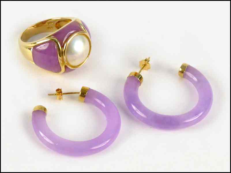 Appraisal: MABE PEARL LAVENDER JADE AND KARAT YELLOW GOLD RING Together