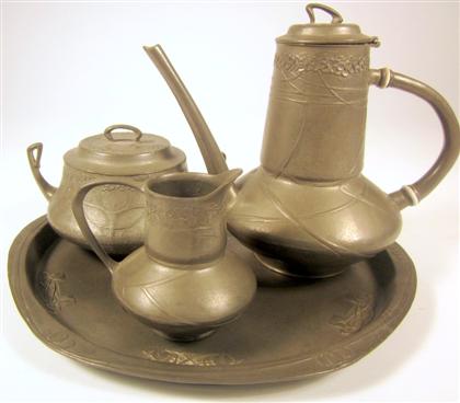 Appraisal: Art Nouveau pewter tea serviceearly th century