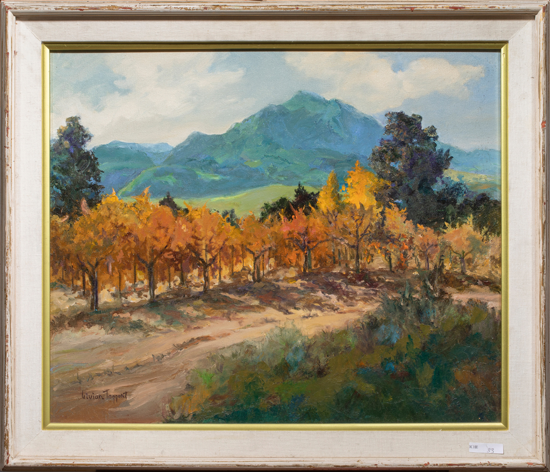 Appraisal: Vivian Taggart American th century Autumn Vineyard oil on canvas