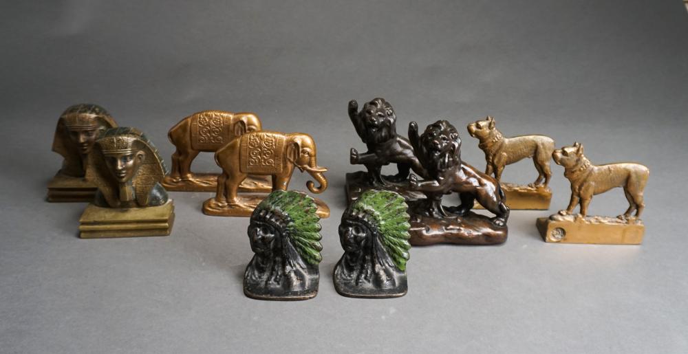 Appraisal: FIVE PAIRS BRONZE IRON AND OTHER BOOKENDS BY BRADLEY HUBBARD