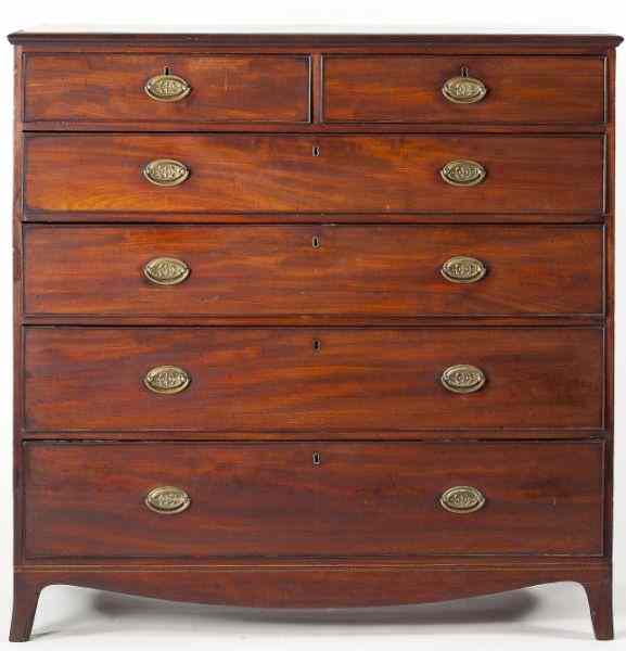 Appraisal: English Gentleman's Inlaid Chest of Drawersearly th century mahogany and