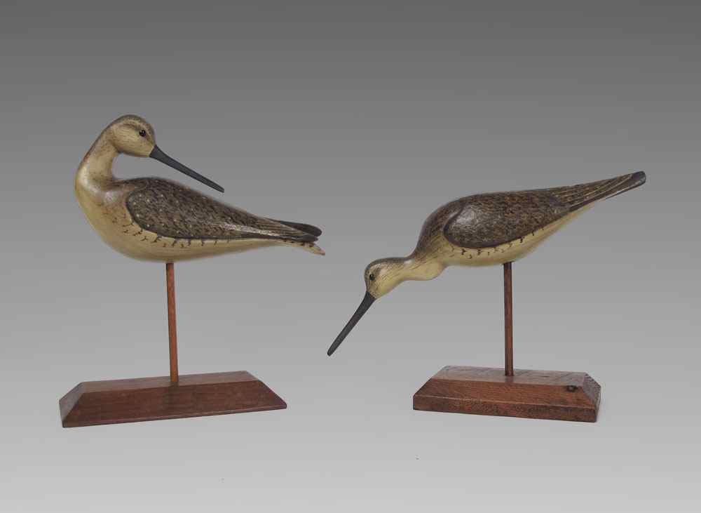 Appraisal: EXCEPTIONAL MOUNTED PAIR OF SHOREBIRD DECOYS Signed GW One feeding