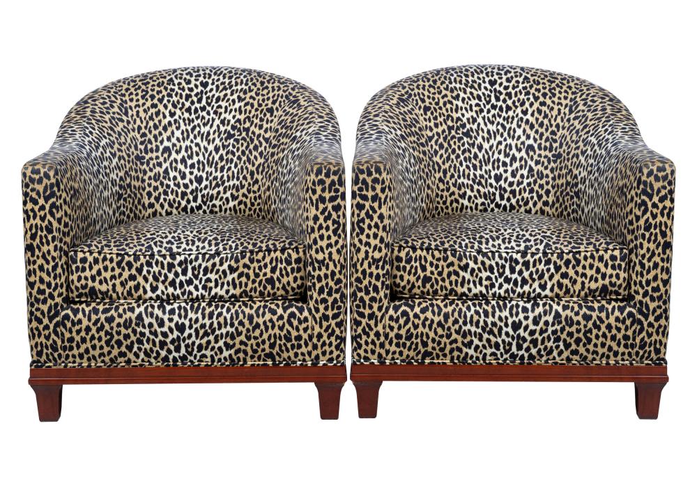 Appraisal: PAIR OF FRENCH ART DECO BERGERESmahogany and leopard print upholstery