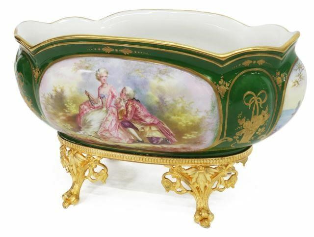 Appraisal: French Sevres style ormolu-mounted porcelain centerpiece Chateau de Longpre lobed