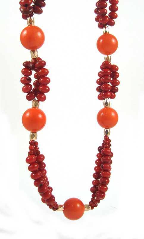 Appraisal: CORAL AND TANGERINE TRIDACNA PEARL NECKLACE measuring inches in length