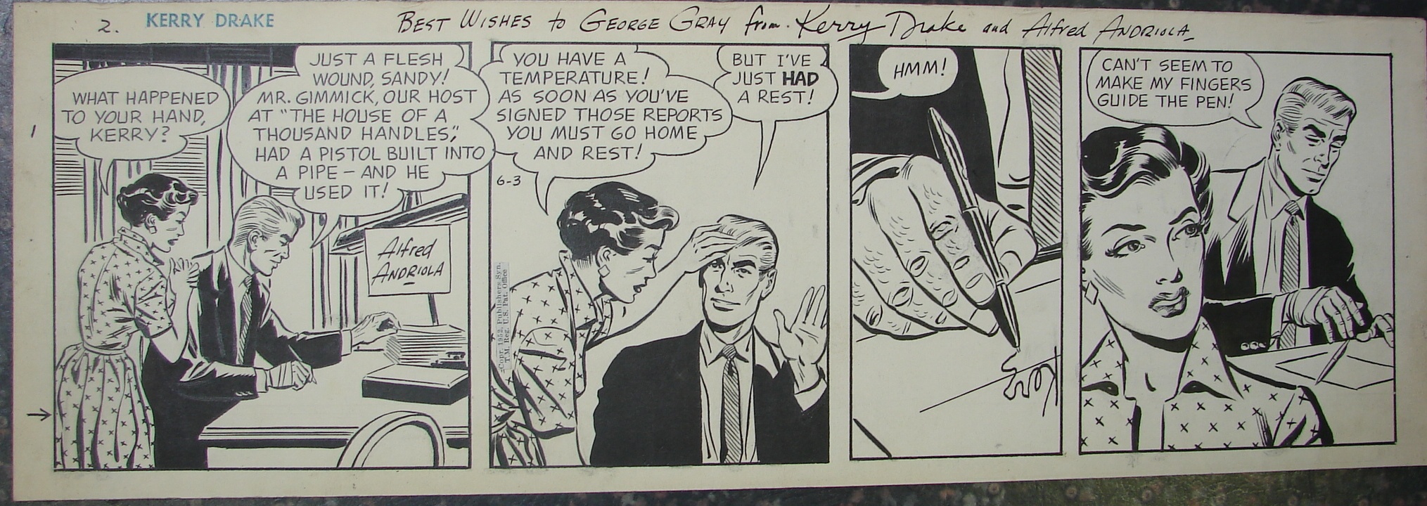 Appraisal: Alfred Andriola American - KERRY DRAKE DAILY COMIC ORIGINAL ART