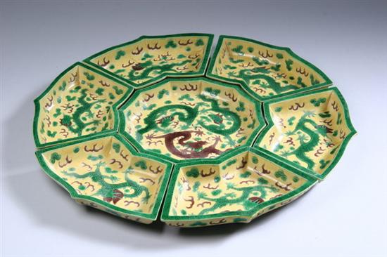 Appraisal: SEVEN CHINESE SANCAI PORCELAIN SWEET MEAT DISHES th century Dragon