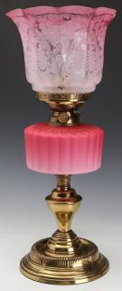 Appraisal: A TH C KOSMOS CRANBERRY SATIN BANQUET LAMP A short