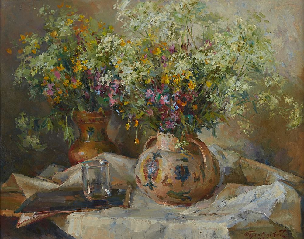 Appraisal: Russian School Still Life Oil on Canvas Russian school still