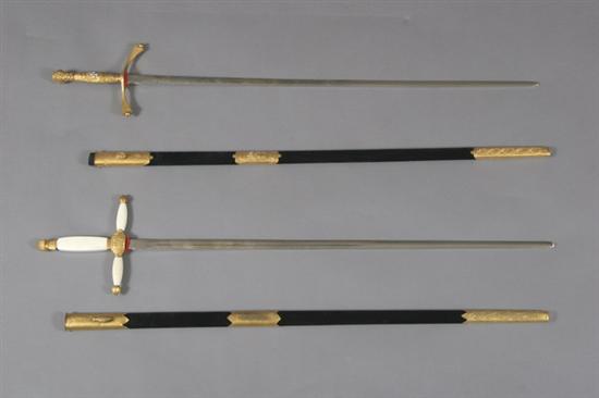 Appraisal: TWO FRATERNAL SWORDS First fraternal sword with Jerusalem Cross in