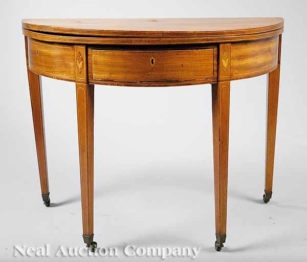 Appraisal: A Southern Federal Inlaid Mahogany Demilune Games Table late th