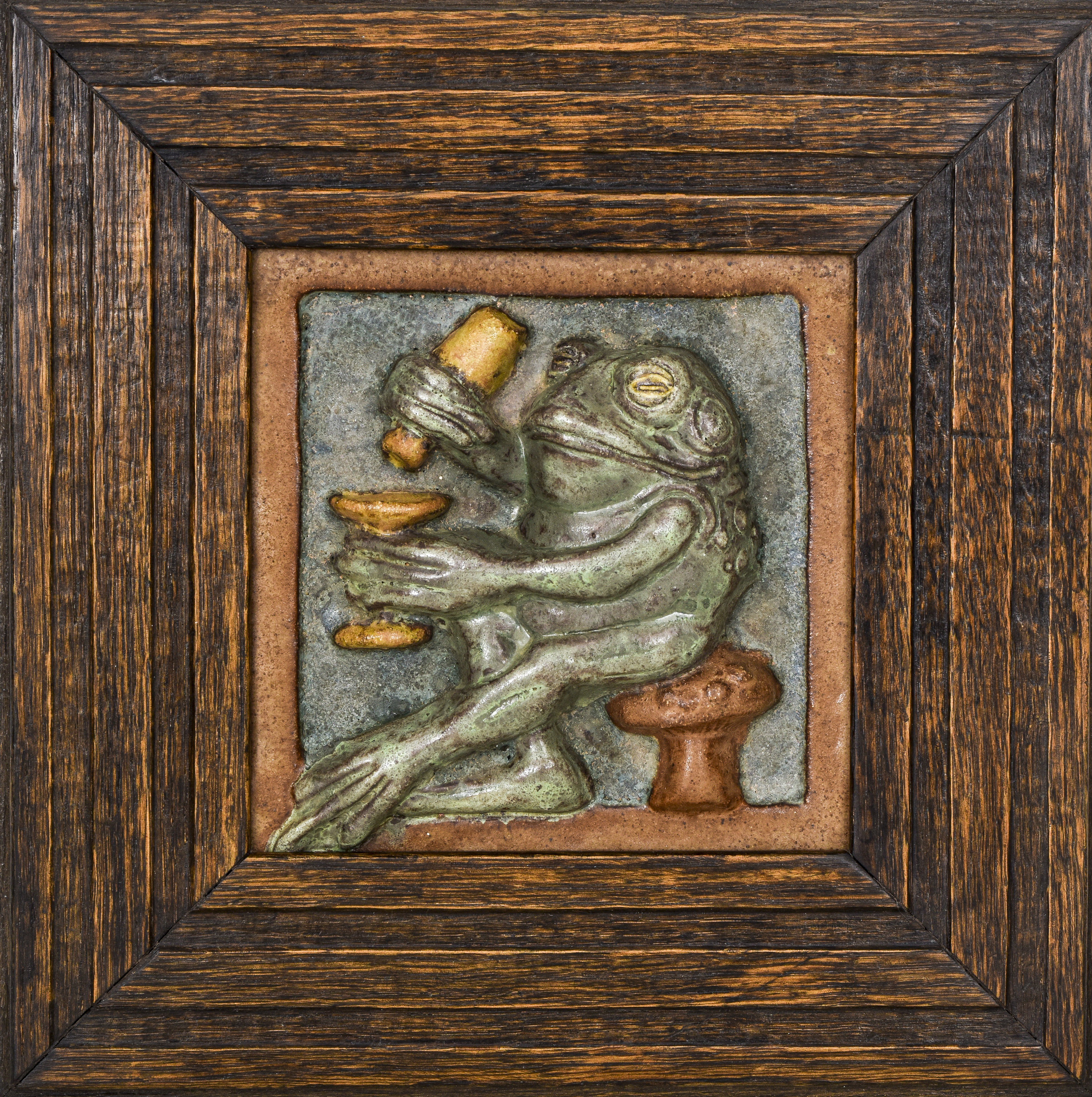 Appraisal: ARTS CRAFTS POTTERY 'DRINKING FROG' ART TILE Arts Crafts glazed