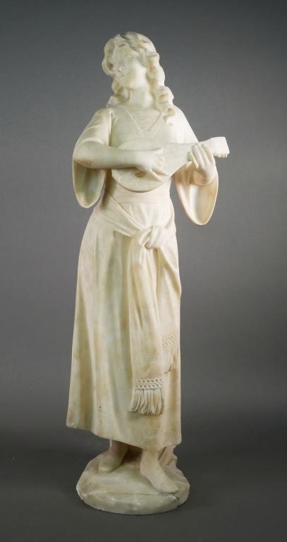 Appraisal: ALABASTER SCULPTURE FIGURE WITH MANDOLINCarved alabaster Sculpture of Female Figure