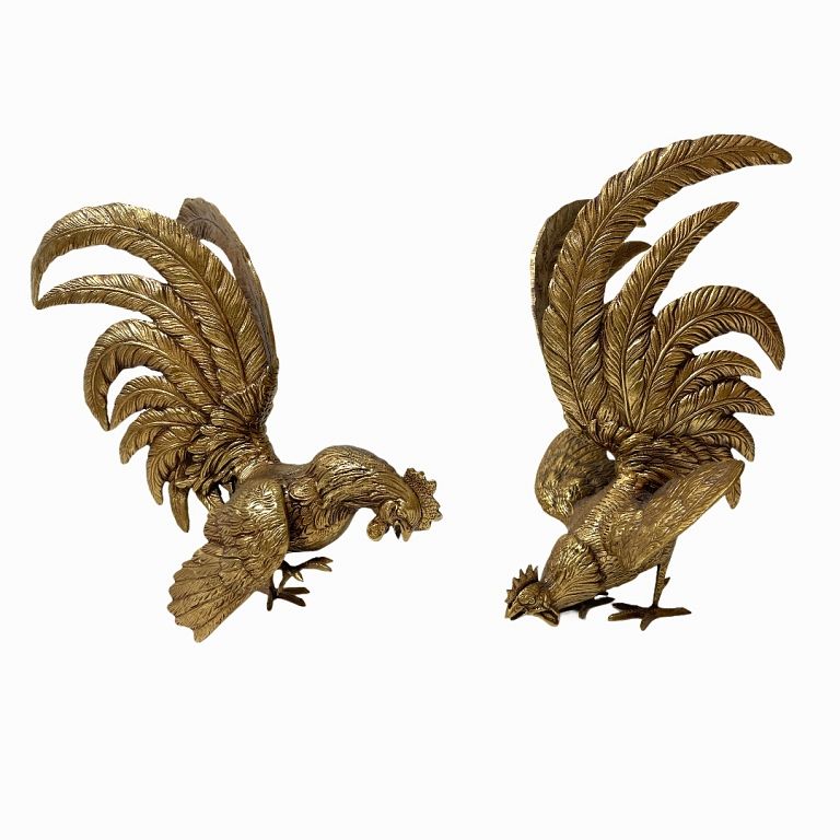 Appraisal: Pair of Vintage Metal Chicken Figure Statues Pair of Vintage