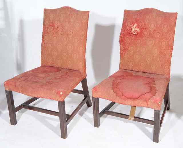 Appraisal: TWO SIMILAR MAHOGANY SIDE CHAIRS with overstuffed upholstered back and