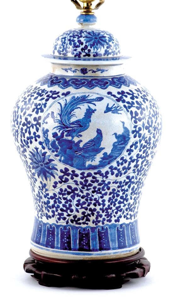 Appraisal: Chinese Export blue-and-white covered urn th century domed cover on