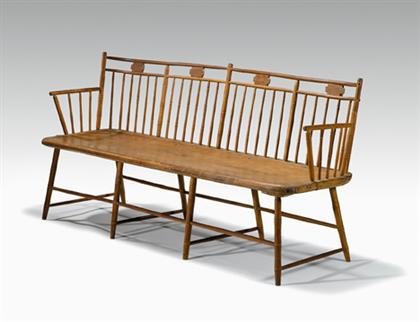 Appraisal: Federal bamboo-turned Windsor settee philadelphia circa With shaped tablets to