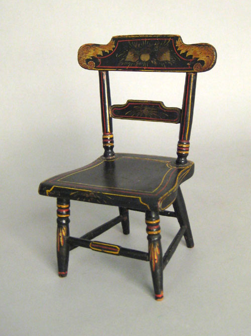 Appraisal: Maryland miniature painted plank fancy chair ca with acorn decoration