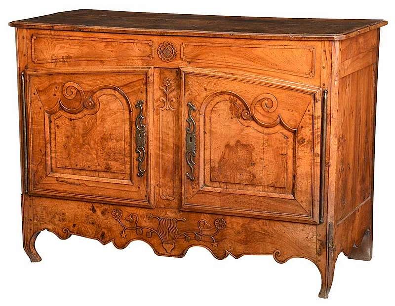 Appraisal: Provincial Louis XV Carved Burlwood Server French th century two