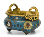 Appraisal: Chinese gilt-metal mounted cloisonne tripod censer late ming dynasty Circular