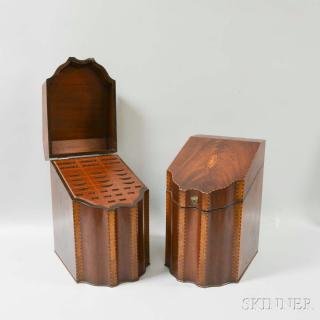 Appraisal: Pair Inlaid Mahogany Veneer Knife Boxes th century imperfections ht