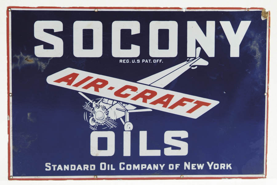 Appraisal: SOCONY AIRCRAFT OIL PORCELAIN SIGN Early airplane graphic used by