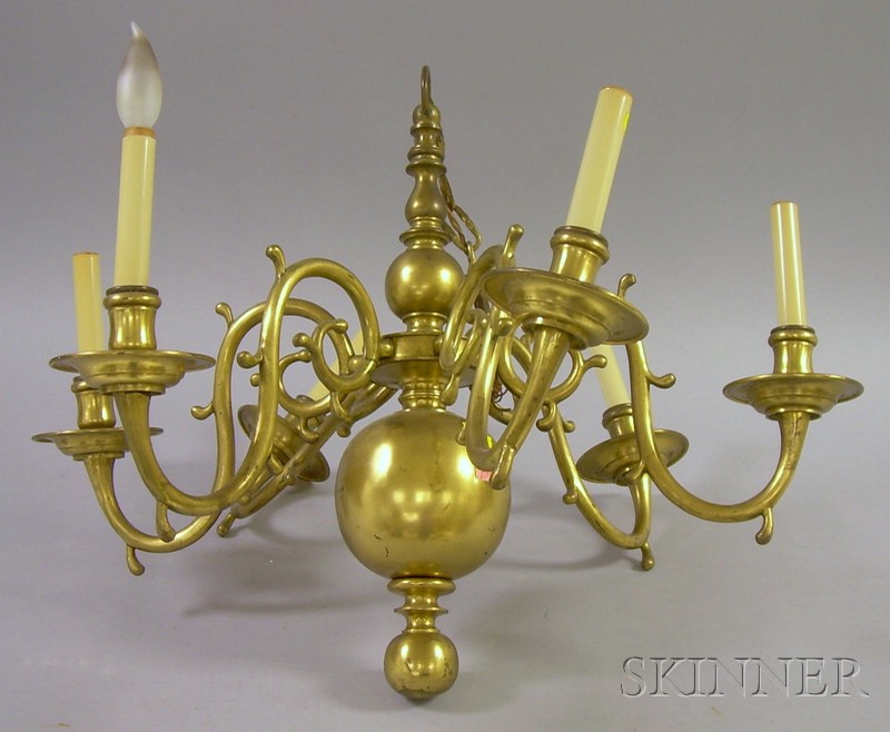 Appraisal: Brass Six-Light Chandelier electrified ht wd in