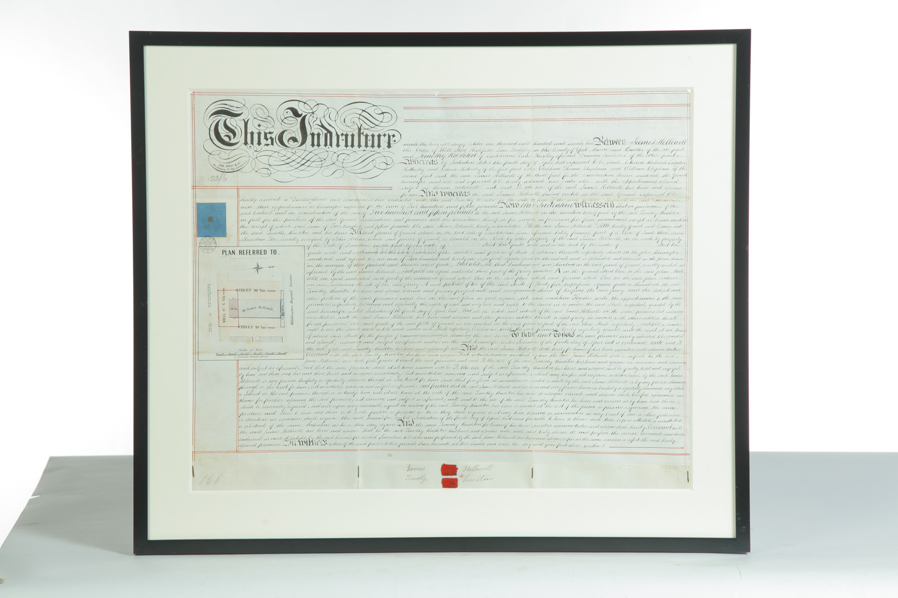 Appraisal: FRAMED INDENTURE DATED England Printed on sheep skin and signed