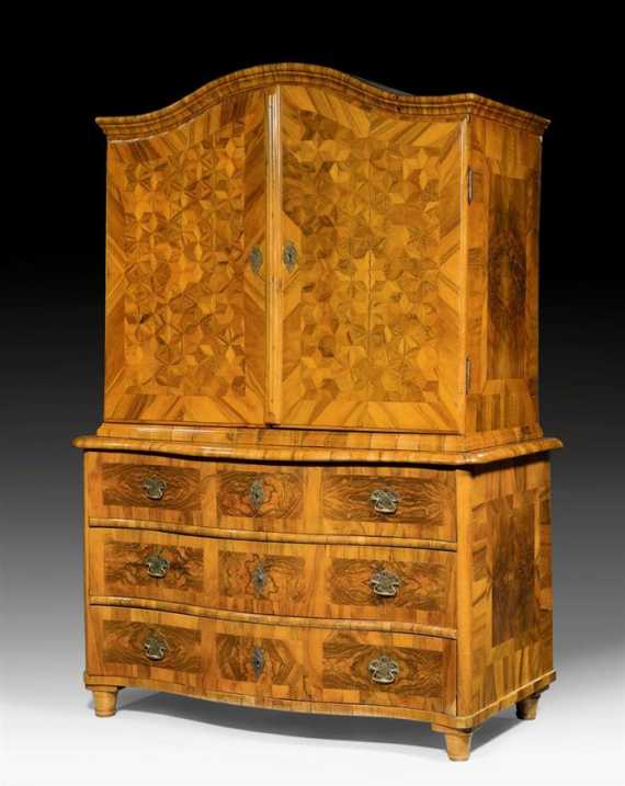 Appraisal: CABINET ON CHEST Baroque German th century Walnut and burlwood