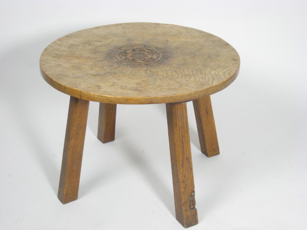 Appraisal: An antique Occasional Table by The Gnomeman with circular adzed