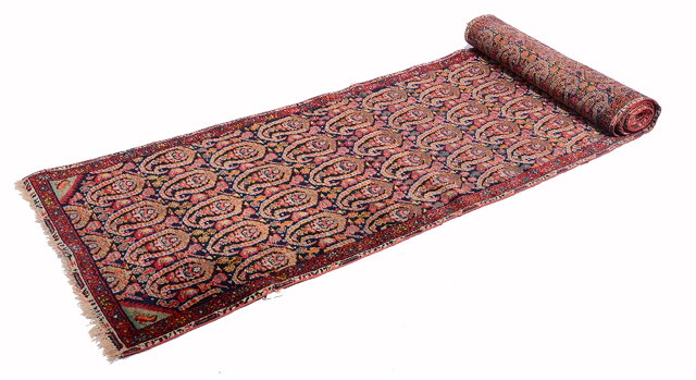 Appraisal: AN OLD HAMADAN BLUE GROUND RUNNER with continuing boteh motif