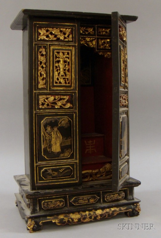 Appraisal: Japanese Gilt Carved Wood Shrine Cabinet ht in