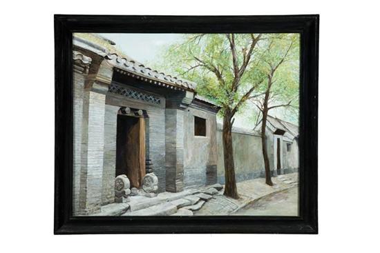 Appraisal: STREET SCENE WITH STONE GATE BEIJING ARTIST ST CENTURY Oil