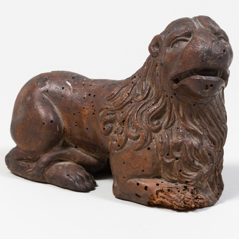 Appraisal: CONTINENTAL CARVED WOOD FIGURE OF A LION POSSIBLY ENGLISH x