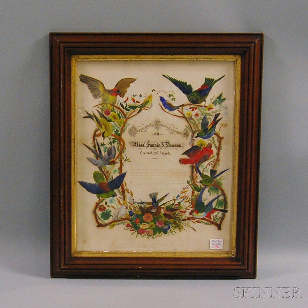 Appraisal: Framed Illustrated Calligraphic Presentation Poem Thomas Alonzo Woodside East Boston