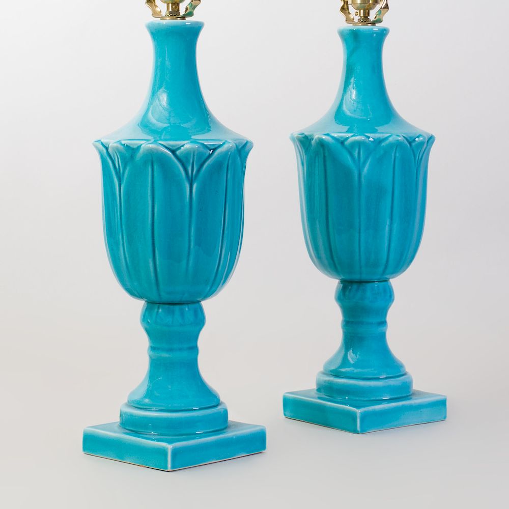 Appraisal: Pair of Turquoise Ceramic Urn Form Lamps of Recent Manufacture