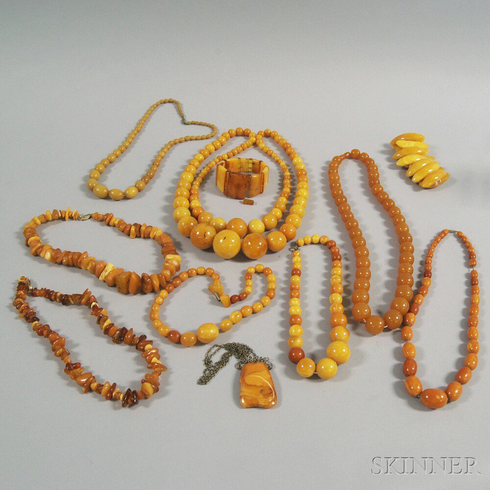 Appraisal: Large Group of Amber Jewelry eight necklaces two stretchy bracelets