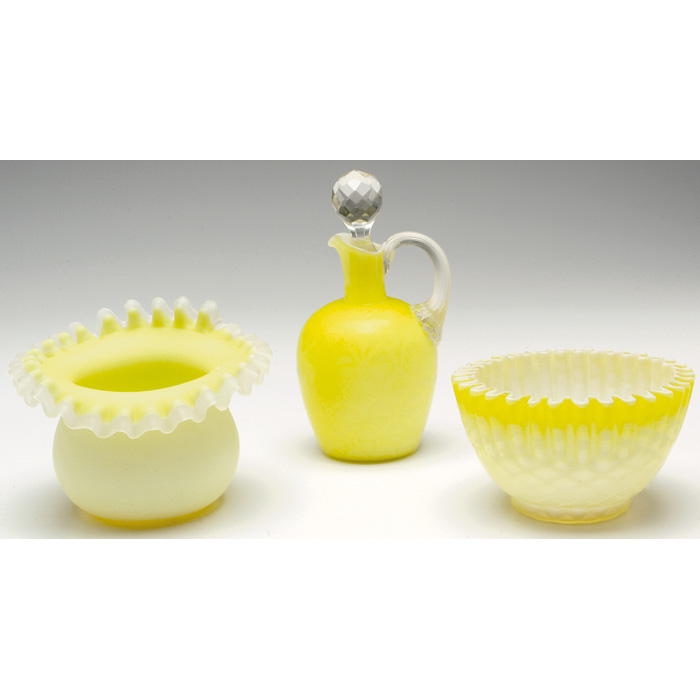 Appraisal: Art Glass vase ruffled rim in yellow satin glass with