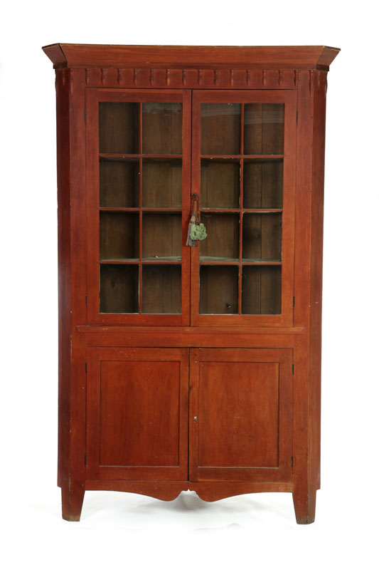 Appraisal: CORNER CUPBOARD Midwestern - cherry and poplar One-piece with two