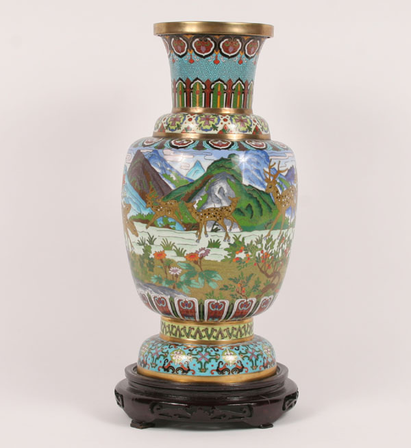 Appraisal: Tall Asian cloisonne shoulder vase on stand H