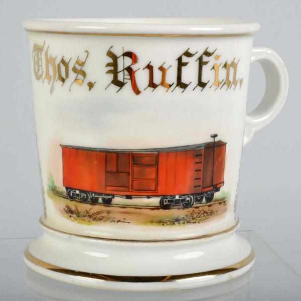 Appraisal: Train Boxcar Shaving Mug Description Gilt name Thomas Ruffin Signed