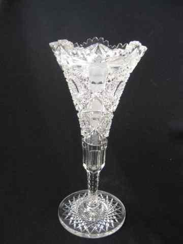 Appraisal: Cut Glass Vase trumpet shape withtriangular top '' tall brilliant