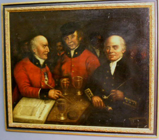 Appraisal: Oil on canvas painting of a British tavern scene dated